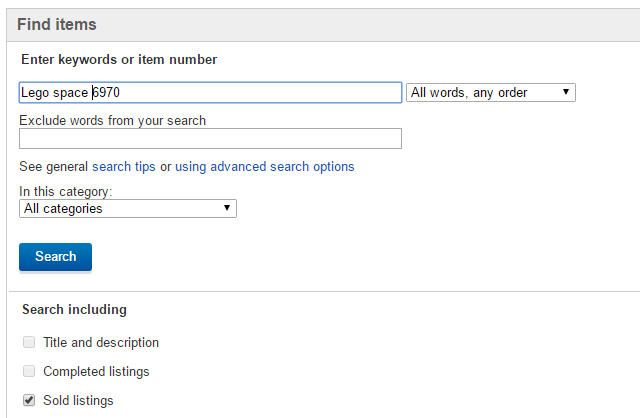 Check toy listings on eBay